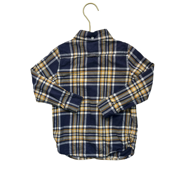 Janie and Jack Navy, Yellow, Ivory Plaid Brushed Cotton Button Down Shirt - 3