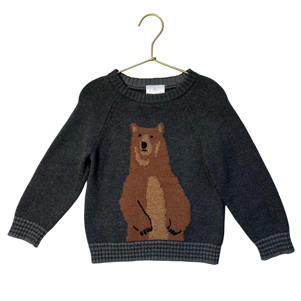 Hanna Andersson Gray Cotton-Wool Bear Sweater - Size 90 (3)
