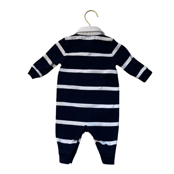 Ralph Lauren Navy & White Rugby One-Piece - Size 3 Mo