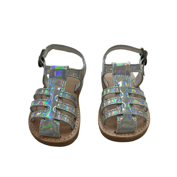 Freshly Picked Silver Holographic Leather Bixby Sandals New in Box - Size 5