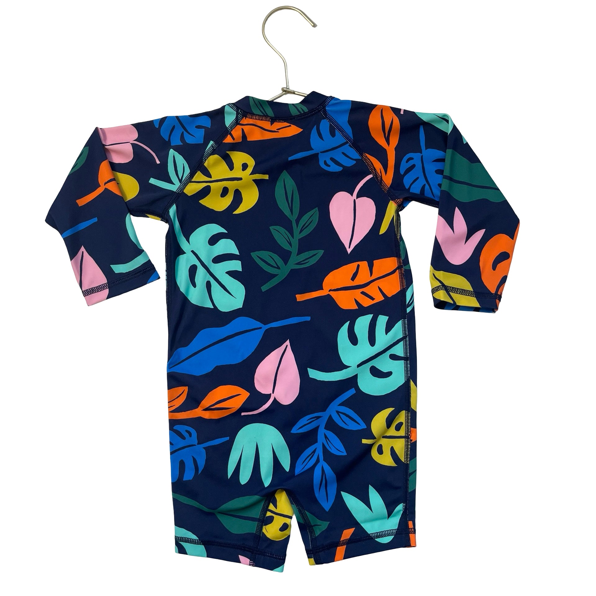 Hanna Andersson Navy & Multi-Color Abstract Leaf Print Swim Romper - Size 2T