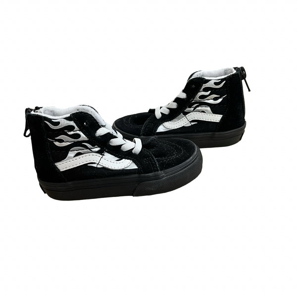 Vans Black & Silver Flame High-Top Sneakers - Size 6