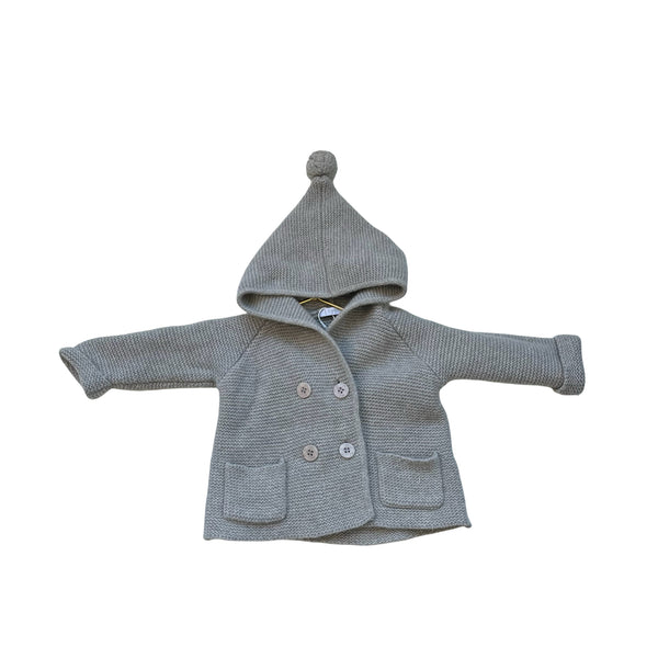 Il Gufo Gray Hooded Cardigan 100% Wool Sweater - Size 6 Mo