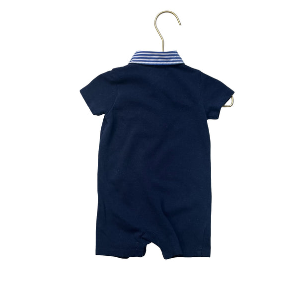 Ralph Lauren Navy Striped-Collar Polo Romper - Size 6 Mo