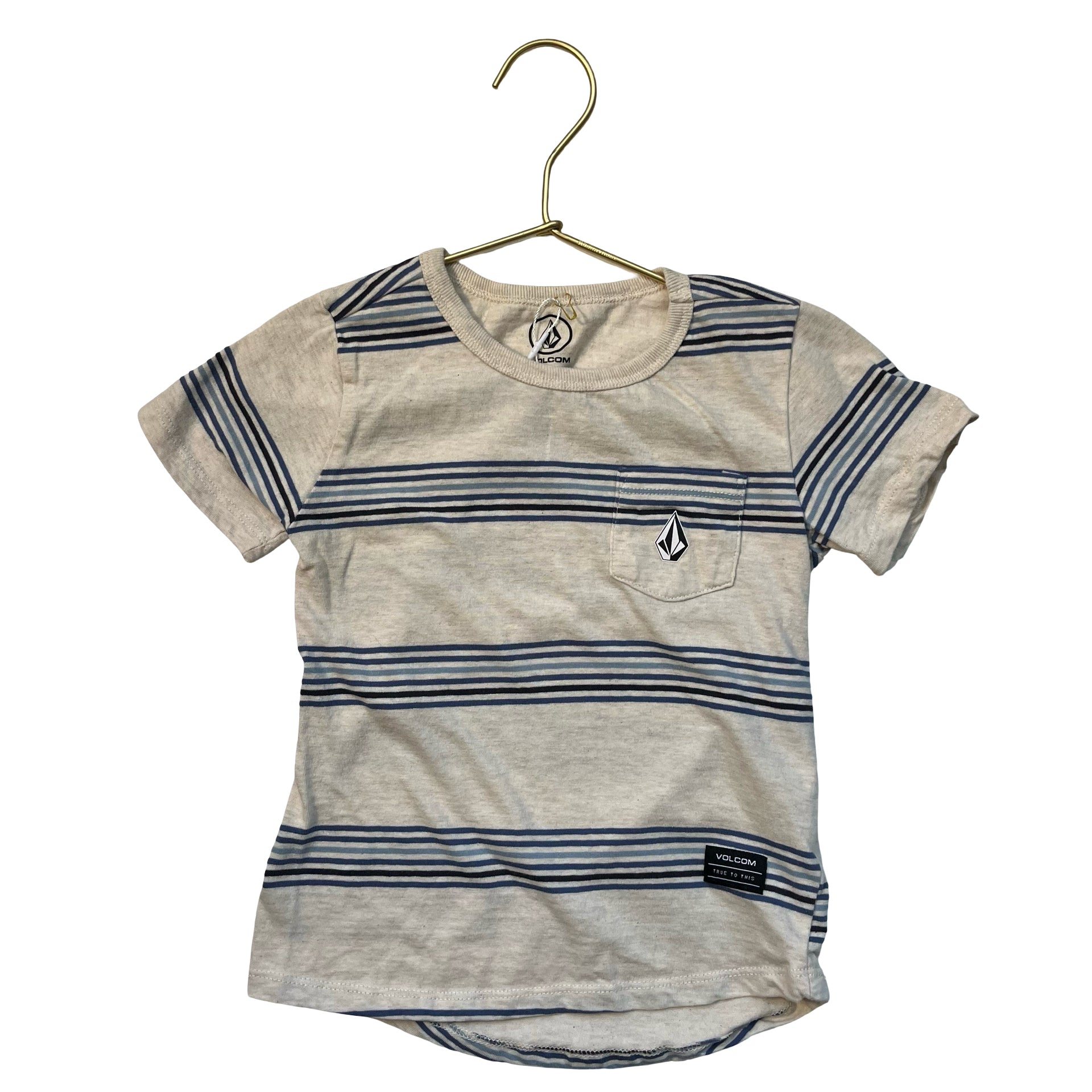 Volcom Oatmeal & Blue Striped T-Shirt - Size 3T