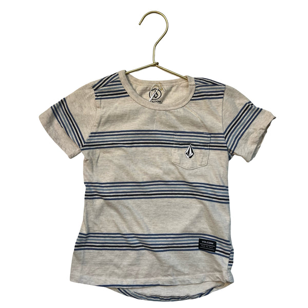 Volcom Oatmeal & Blue Striped T-Shirt - Size 3T