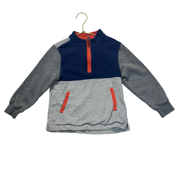 Hanna Andersson Gray, Navy, Orange Quarter-Zip Sweatshirt - Size 4