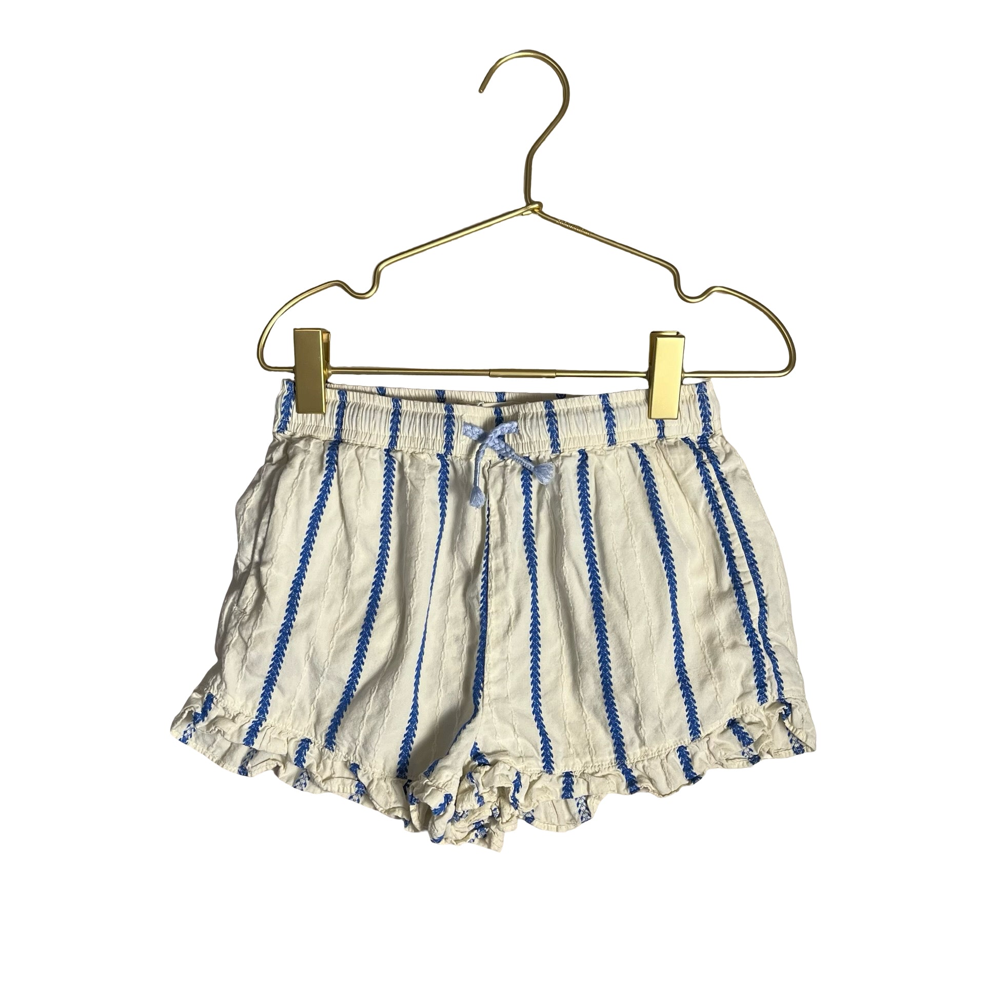 Mini Boden Ivory & Blue Striped Shorts - Size 7Y