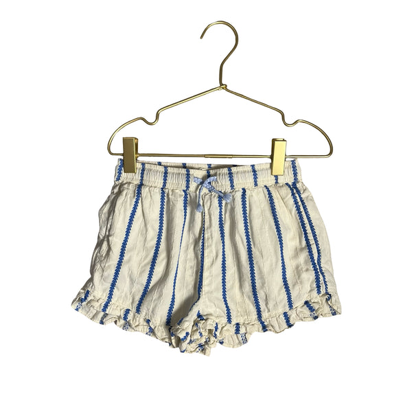 Mini Boden Ivory & Blue Striped Shorts - Size 7Y