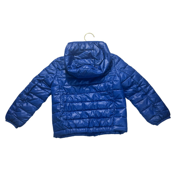Primary Blue Hooded Puffer Winter Jacket - Size 4