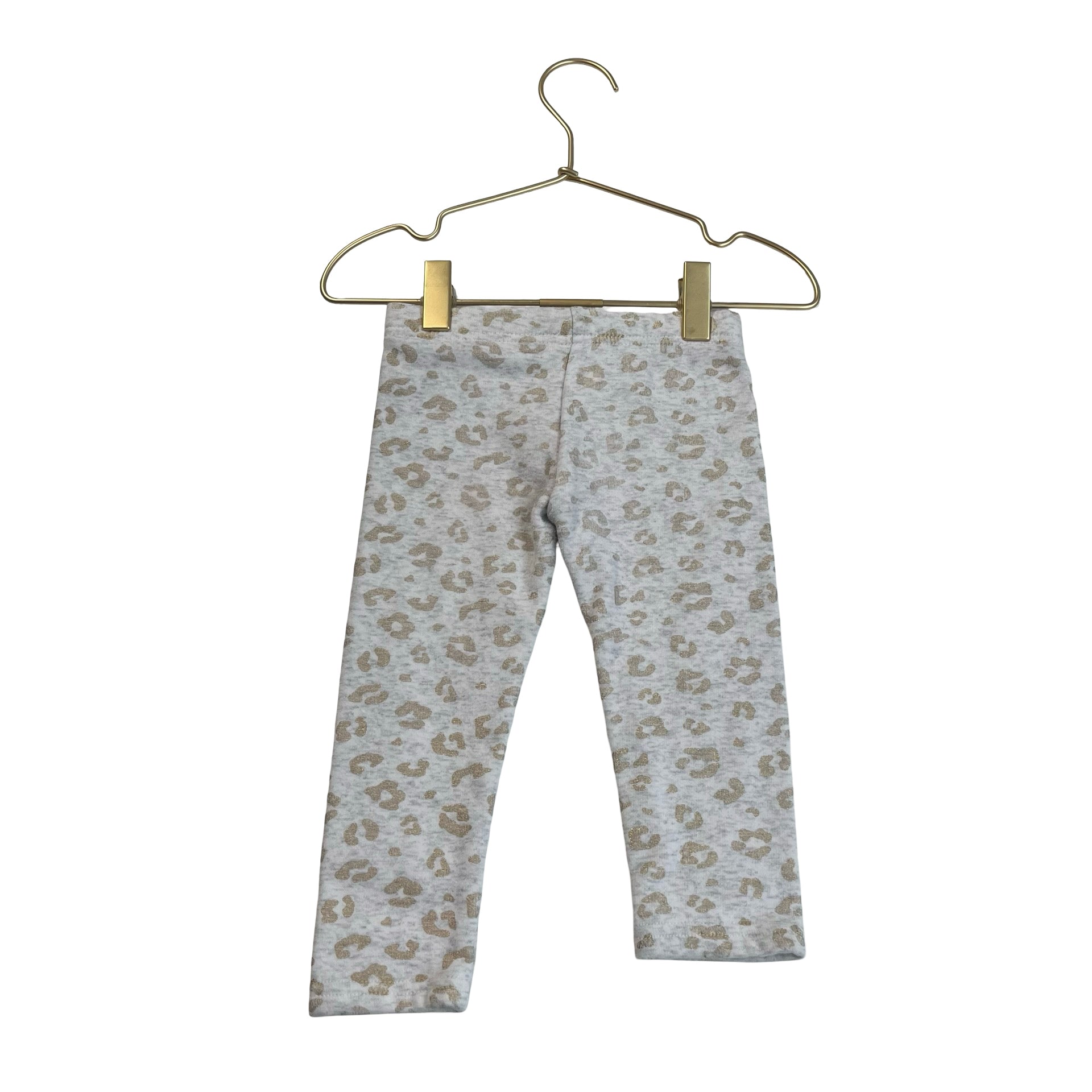 Carter's Fleece-Lined Light Gray & Gold Leopard Leggings - Size 2T