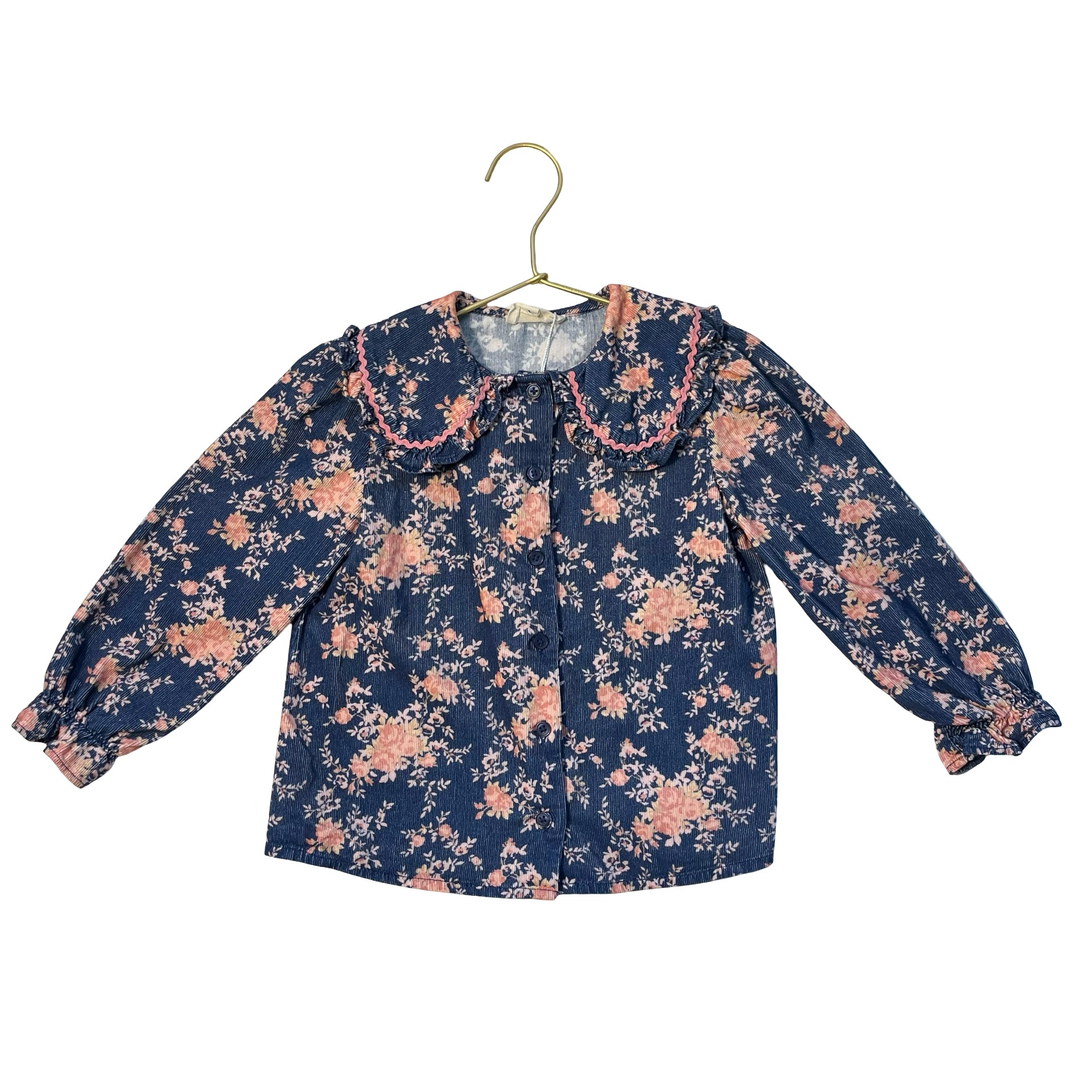 Louis Louise Blue & Pink Floral Corduroy Blouse - Size 4