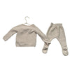 Quincy Mae Ivory Cotton Side-Button Cardigan & Footed Pants Set - Size 6-12 Mo