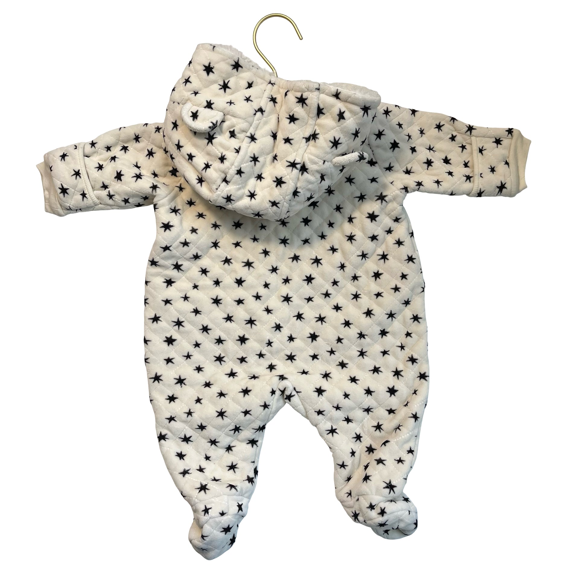 Nordstrom Ivory & Black Star Quilted Velour Bunting - Size 3 Mo