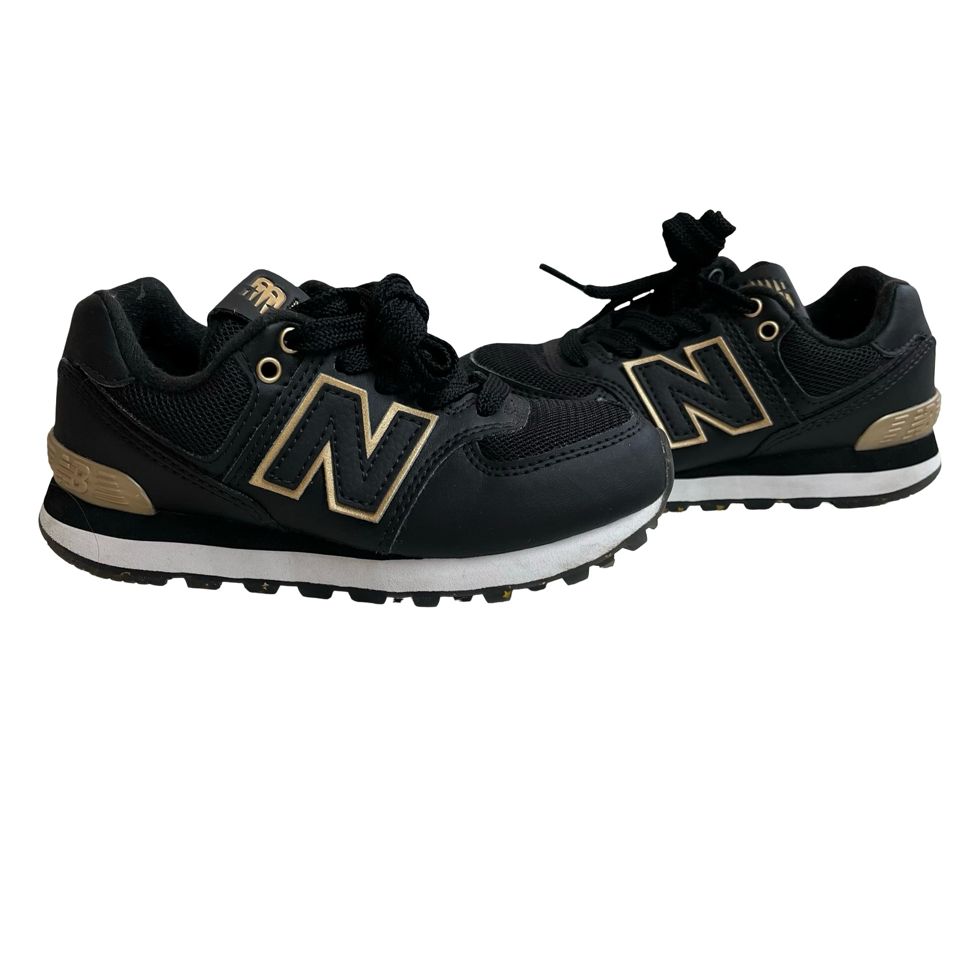 New Balance 574 Black & Gold Sneakers - Size 10.5
