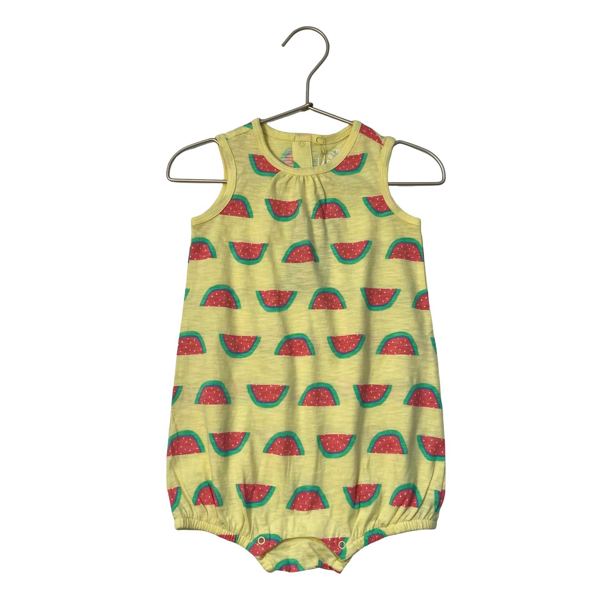 Primary Yellow Watermelon Print Romper - Size 12-18 Mo