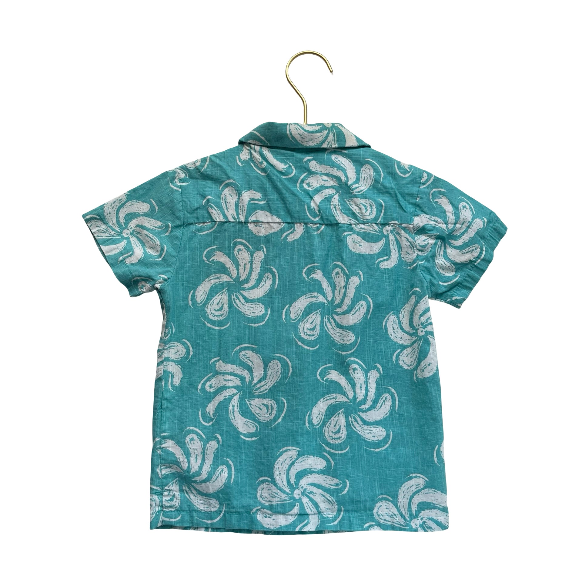 Primark Teal & Ivory Print Button Down Shirt - Size 3-4