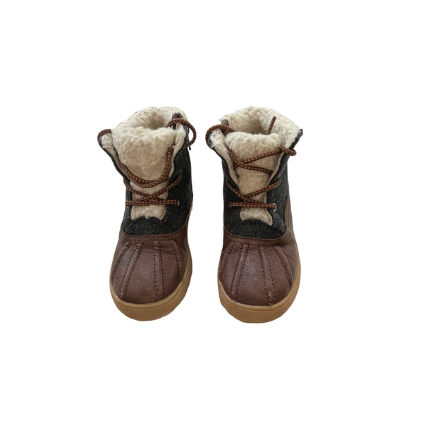 Baby Gap Faux Sherpa-Lined Dark Gray Flannel & Faux Leather Boots - Size 8