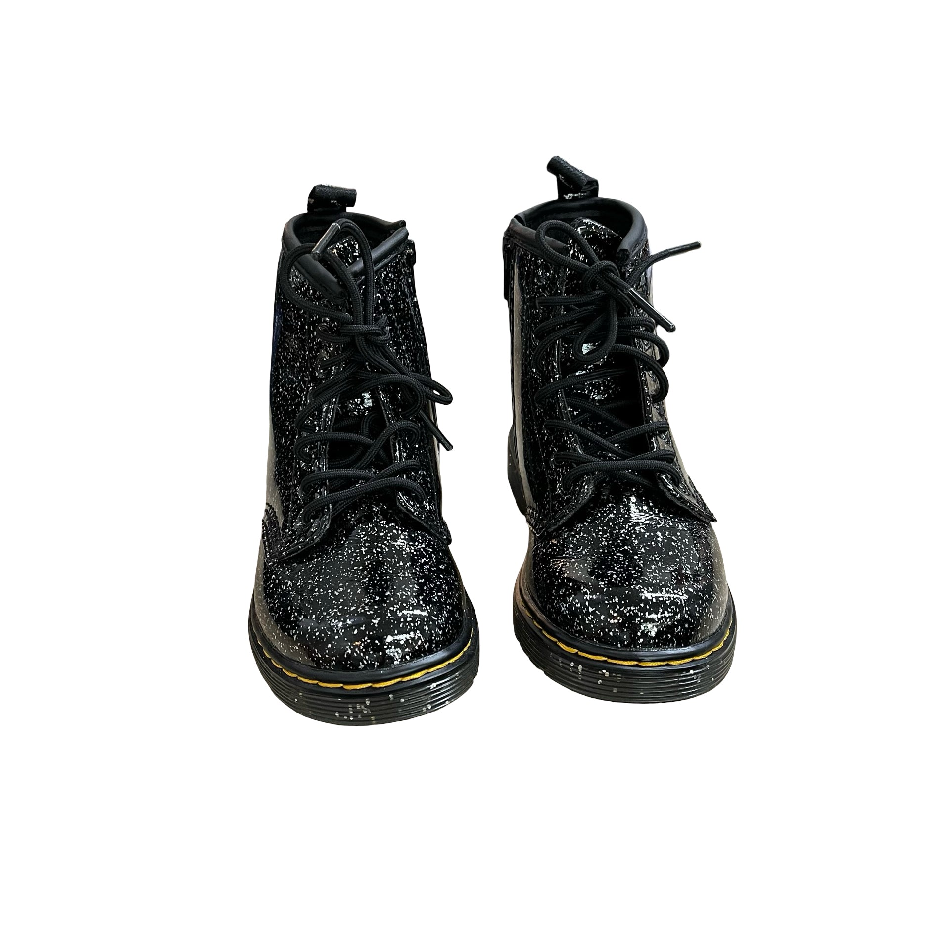 Dr. Martens Black & Silver Sparkle Patent Boots - Size 10