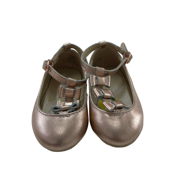Janie and Jack Rose Gold Metallic Bow Dress Shoes - Size 5