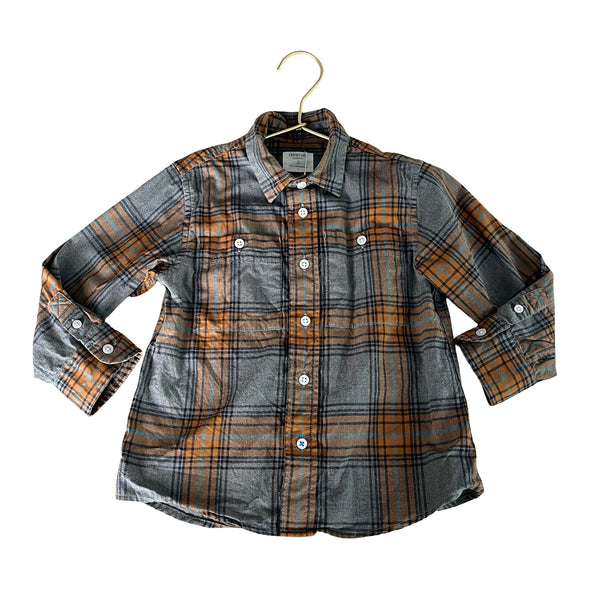 Crewcuts Flannel Gray & Brown Plaid Button Down Shirt - Size 2