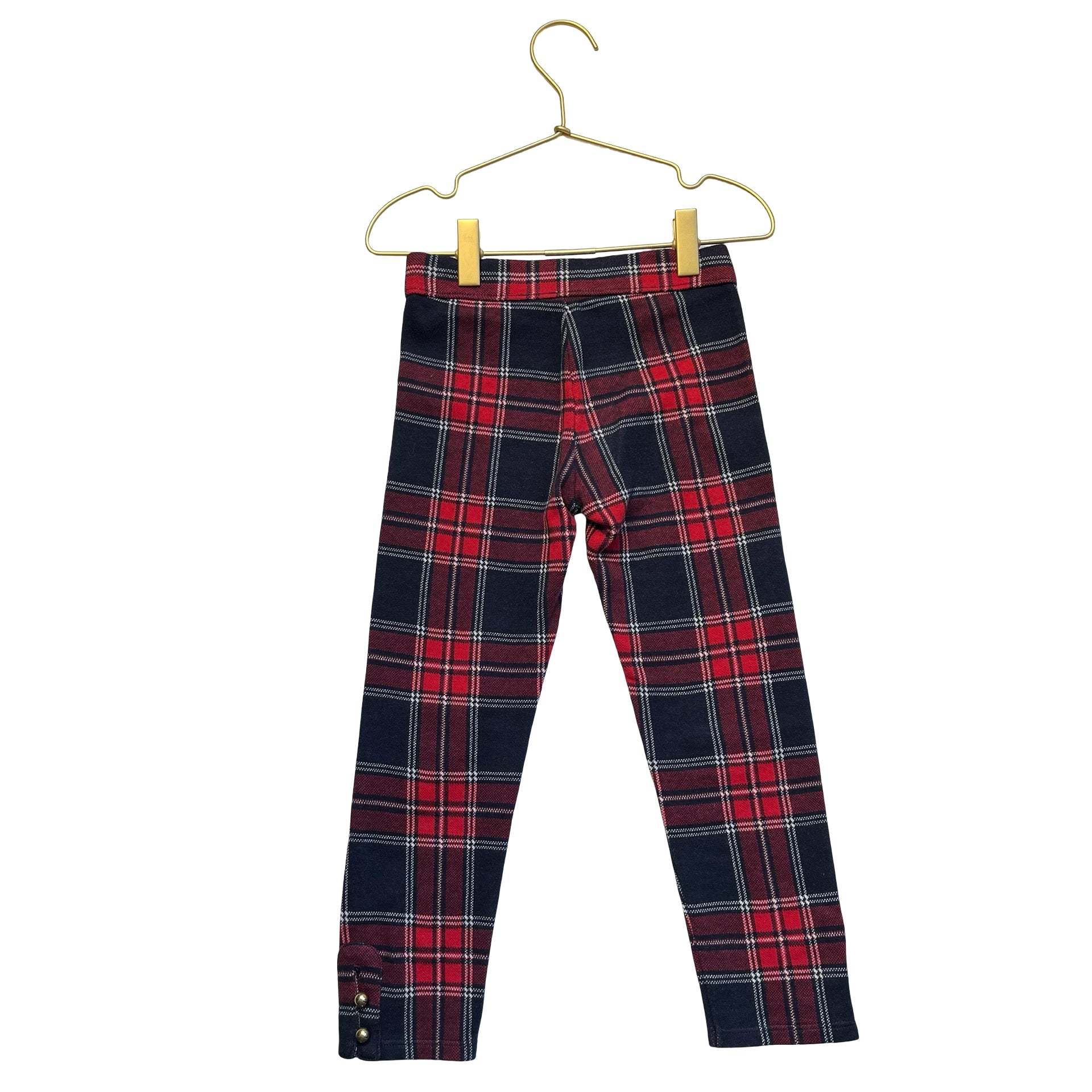Janie and Jack Navy & Red Plaid Gold Button Leggings - Size 5