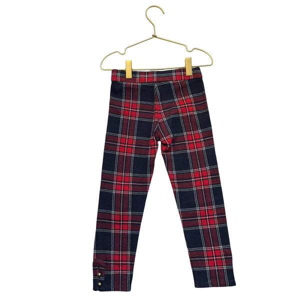 Janie and Jack Navy & Red Plaid Gold Button Leggings - Size 5