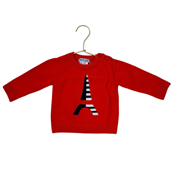 Jacadi Red & Navy Eiffel Tower Sweater - Size 6 Mo