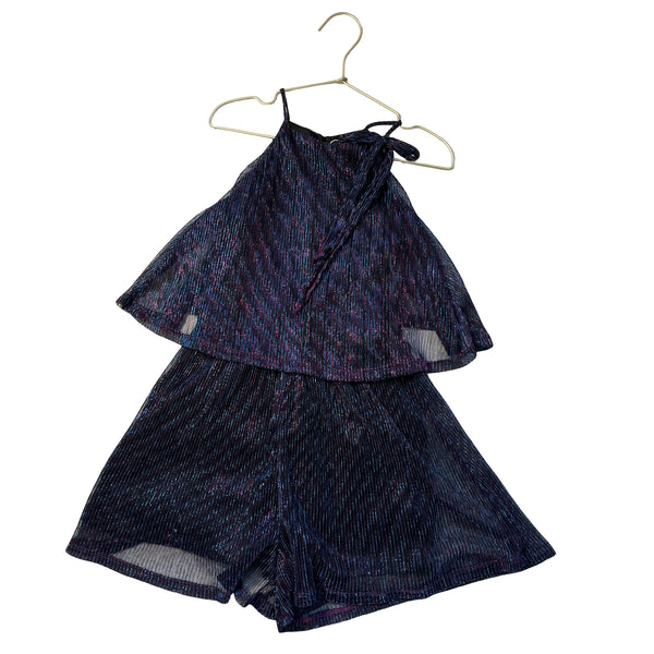 Ava & Yelly Black, Blue, Purple Metallic Romper - Size 8