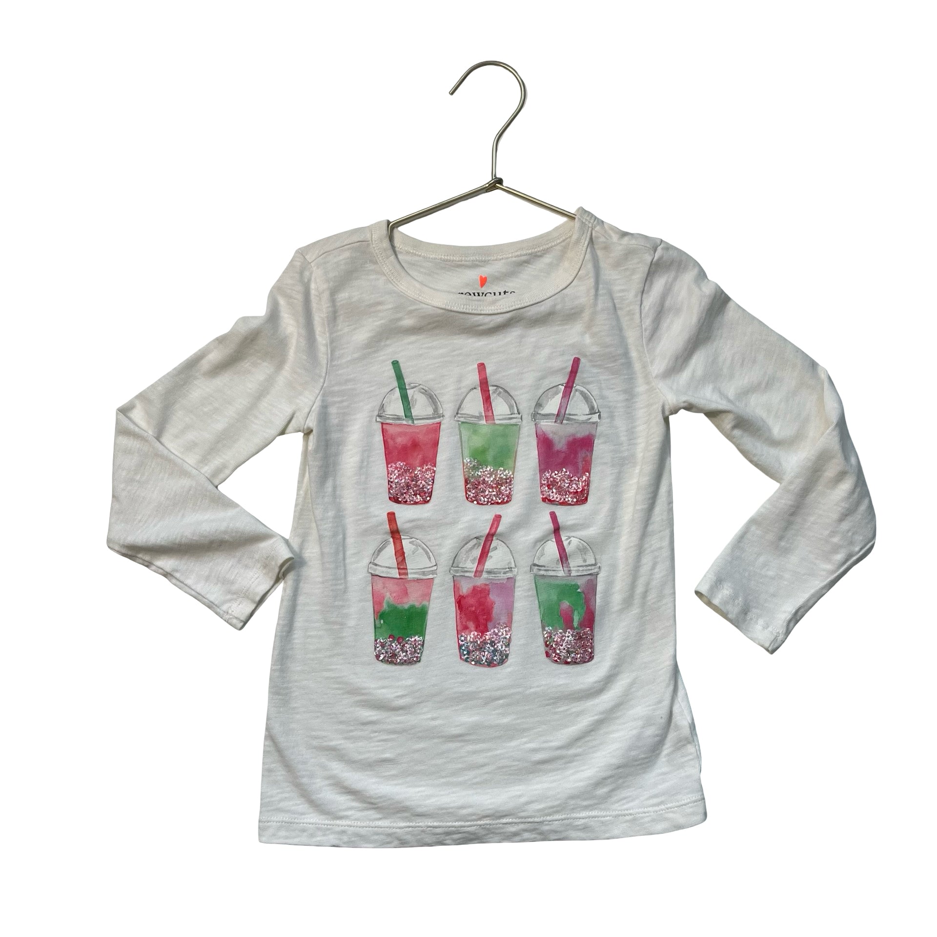 Crewcuts Ivory, Pink, Green Sequin Bubble Tea Shirt - Size XS 4-5