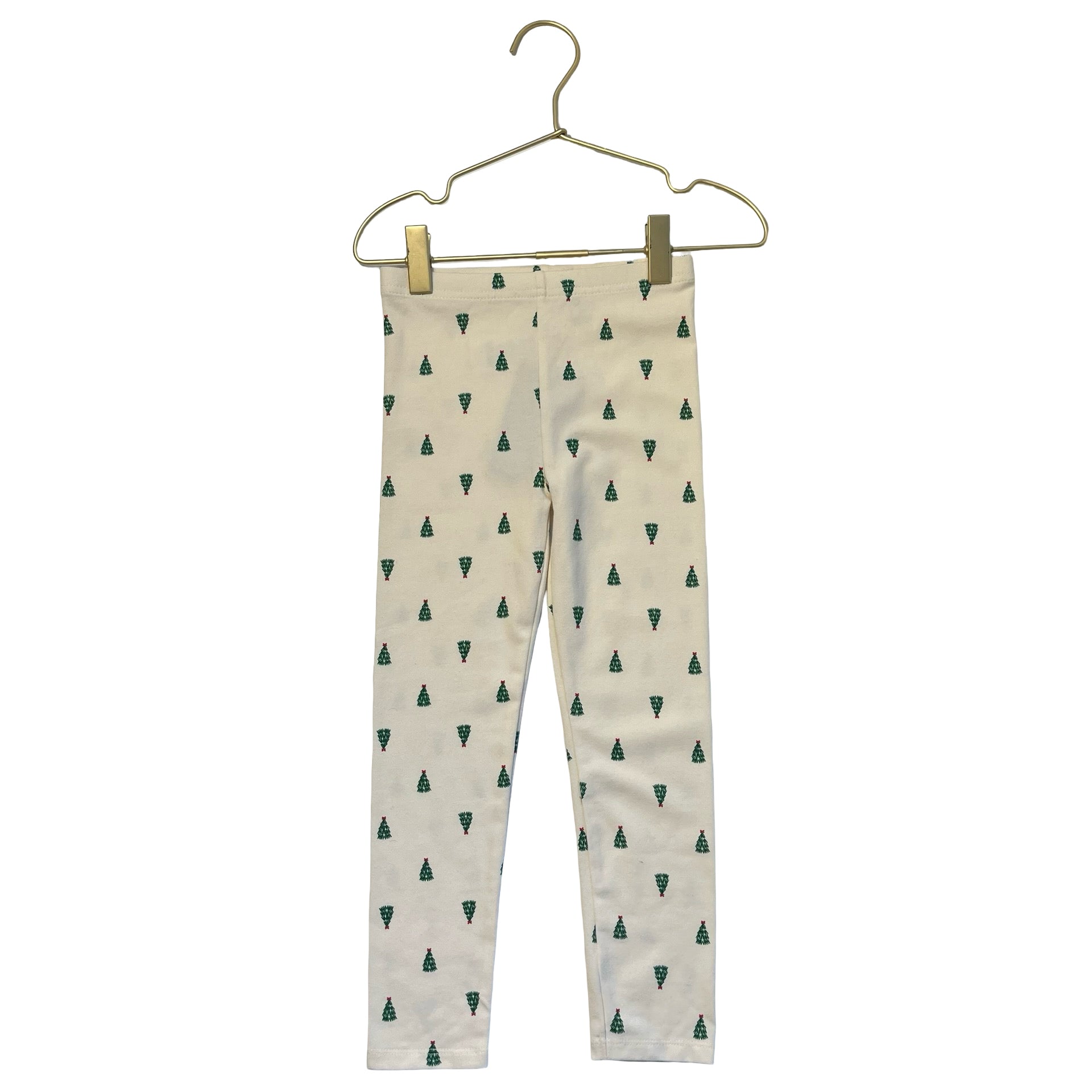 Holiday Time Ivory & Green Christmas Tree Print Leggings - Size 4T