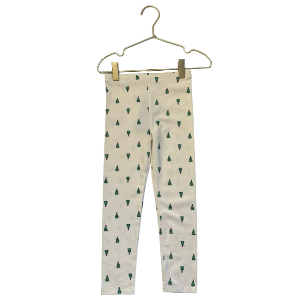 Holiday Time Ivory & Green Christmas Tree Print Leggings - Size 4T