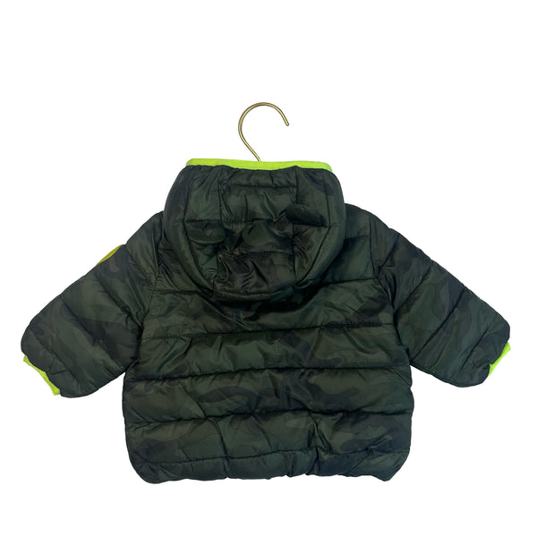 Baby Gap Green Camo Puffer Jacket, Neon Trim - Size 0-6 Mo