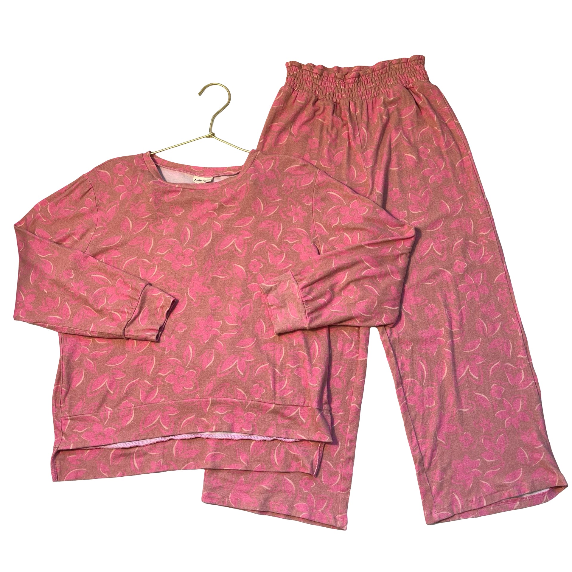 Feather 4 Arrow Pink Flower Print Top & Wide Leg Pants Set - Size 8
