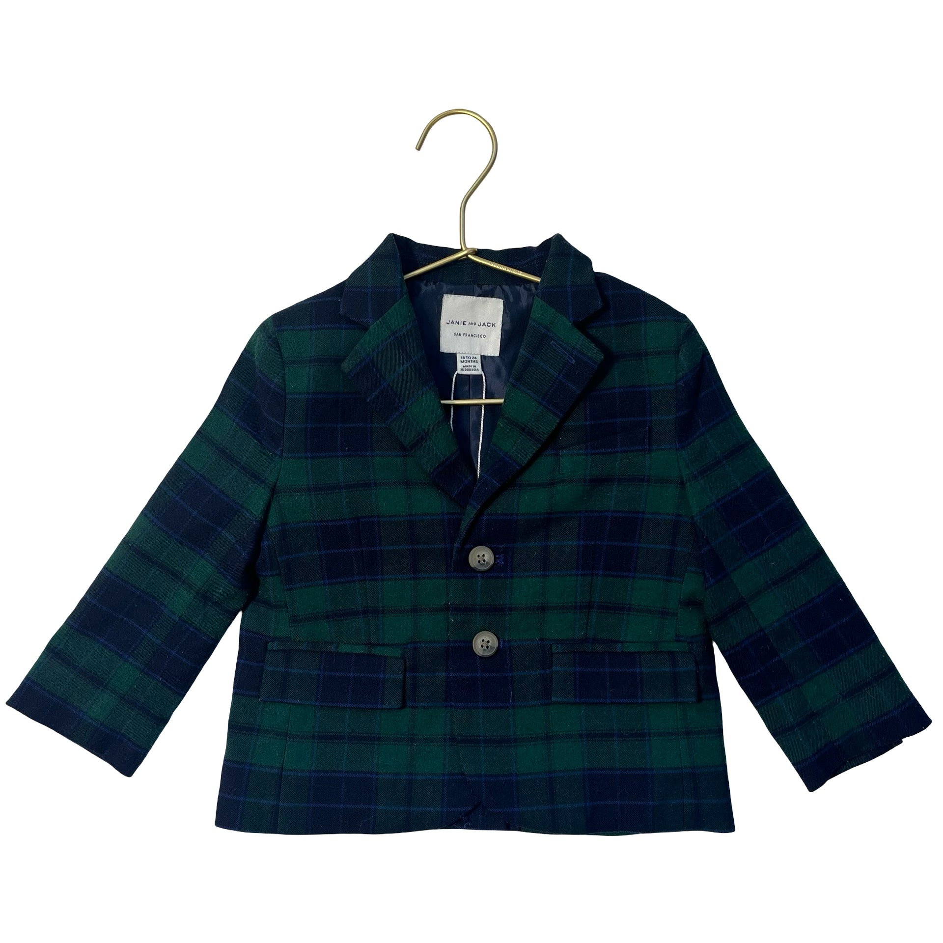 Janie and Jack Green & Navy Tartan Blazer - Size 18-24 Mo