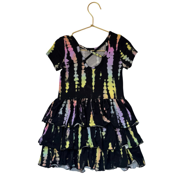 Pixie Lane Black & Pastel Tie-Dye Dress - Size 4