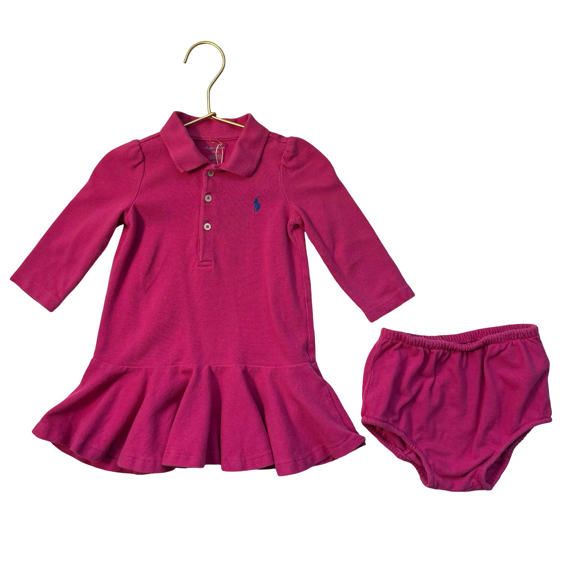 Ralph Lauren Raspberry Pink Polo Dress & Bloomers - Size 9 Mo