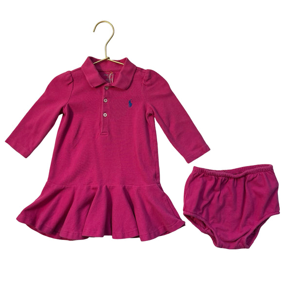 Ralph Lauren Raspberry Pink Polo Dress & Bloomers - Size 9 Mo