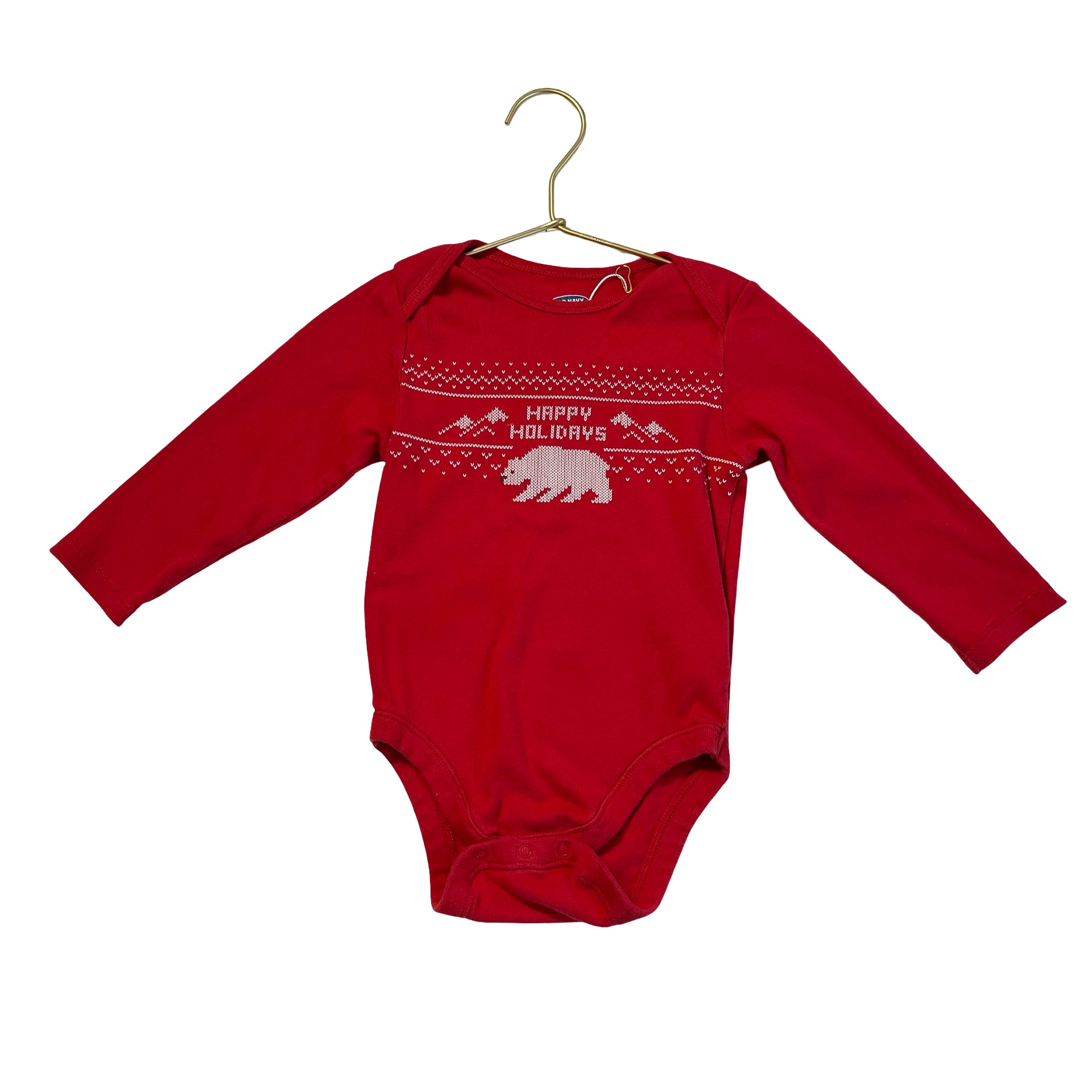 Old Navy Red 'Happy Holidays' Polar Bear Onesie - Size 18-24 Mo