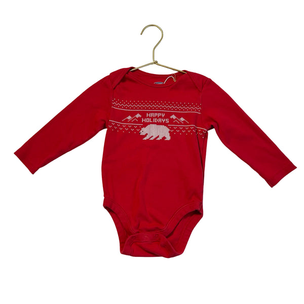 Old Navy Red 'Happy Holidays' Polar Bear Onesie - Size 18-24 Mo