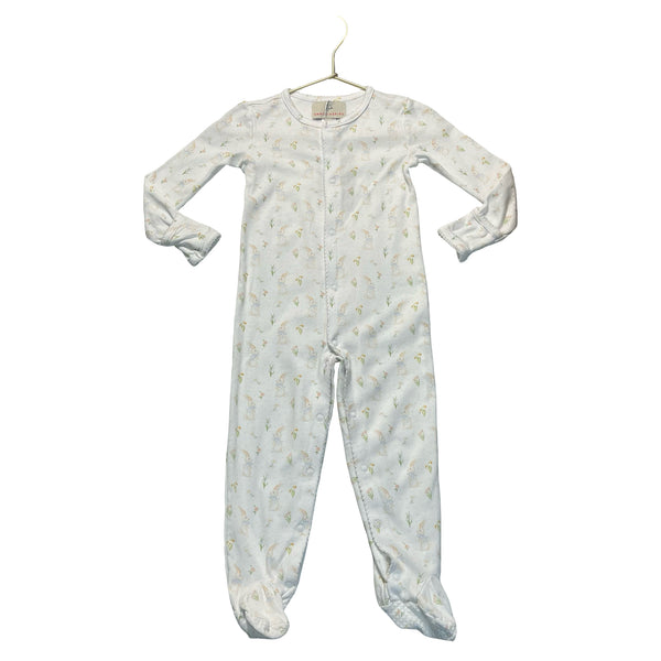 Smockingbird Ivory Bunny Print Footed One-Piece PJs - Size 24 Mo
