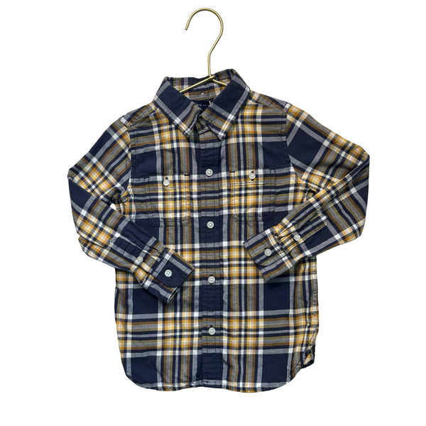 Janie and Jack Navy, Yellow, Ivory Plaid Brushed Cotton Button Down Shirt - 3