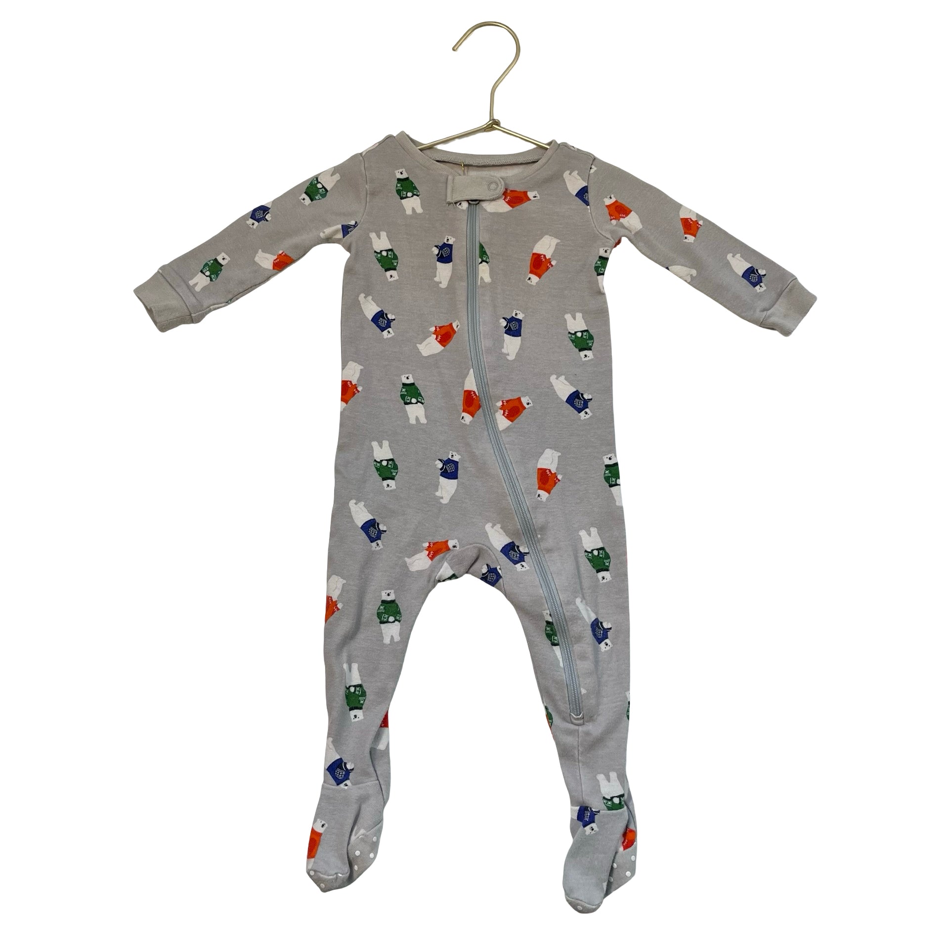 Janie and Jack Gray Polar Bear Print Footed PJs - Size 6-12 Mo