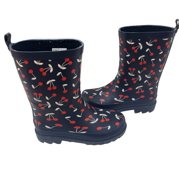 Janie and Jack Navy Cherry Print Rain Boots - Size 10