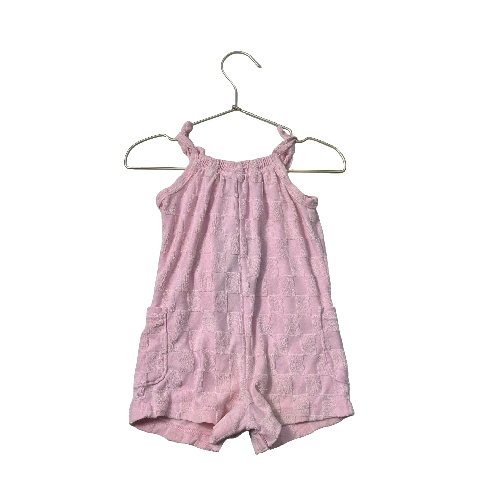 Old Navy Pink Checkerboard Terry Romper - Size 18-24 Months