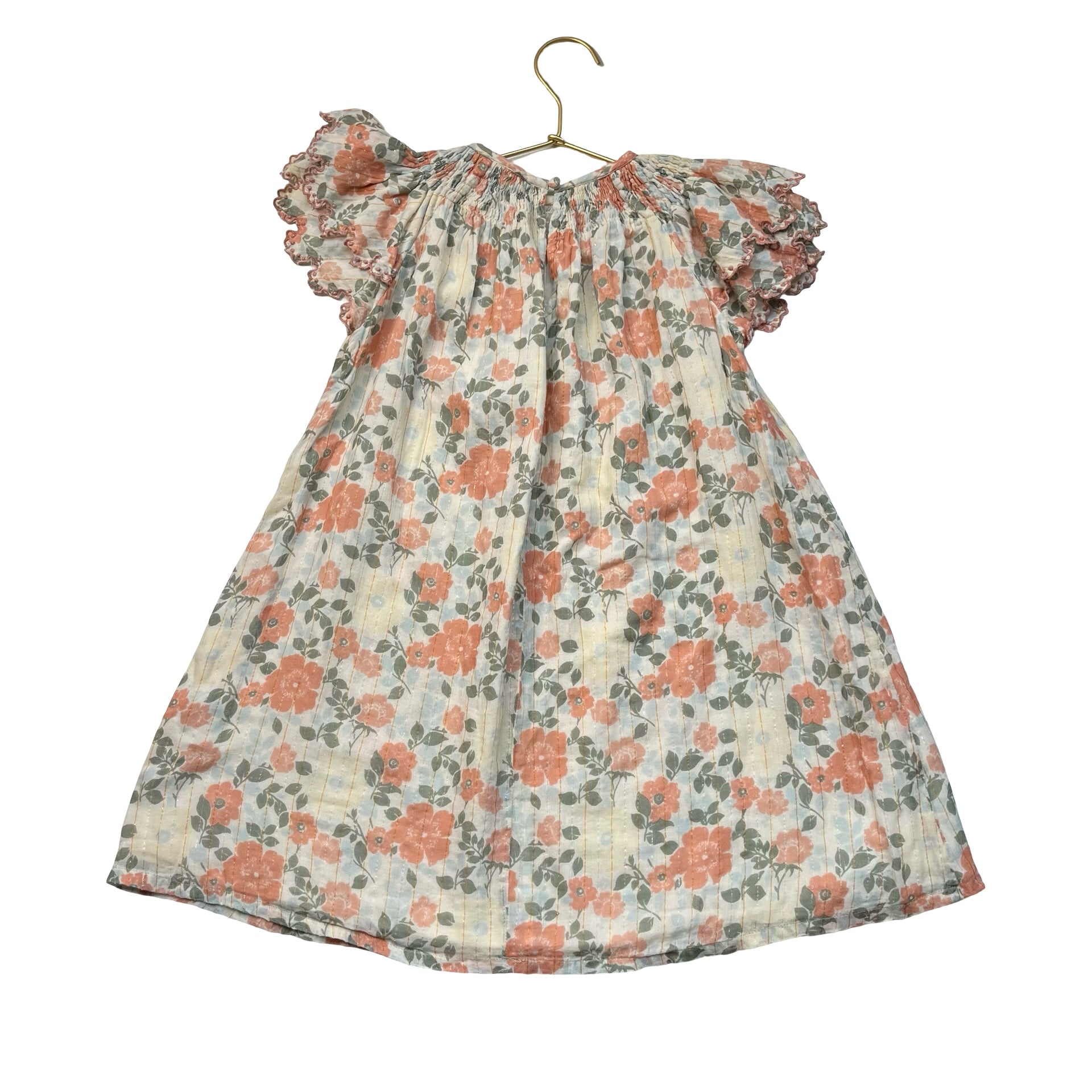 Louis Louise Ivory & Peach Floral & Metallic Striped Dress - Size 6