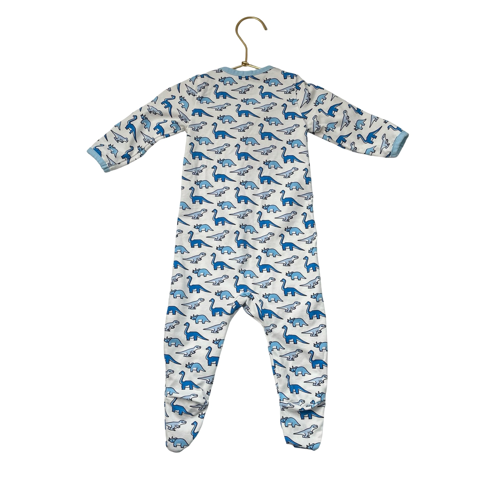 Monica + Andy Ivory & Blue Dinosaur Print Footed PJs - Size 6-9 Mo