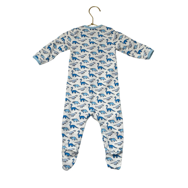 Monica + Andy Ivory & Blue Dinosaur Print Footed PJs - Size 6-9 Mo