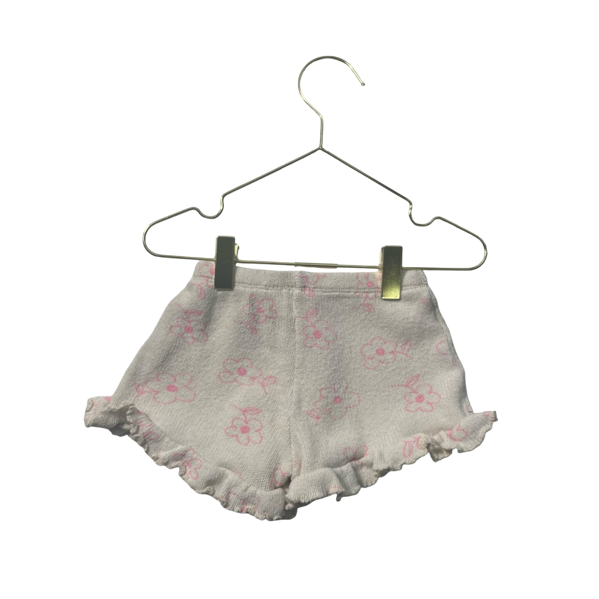 Zara Knit Ivory & Pink Flower Print Shorts - Size 12-18 Mo