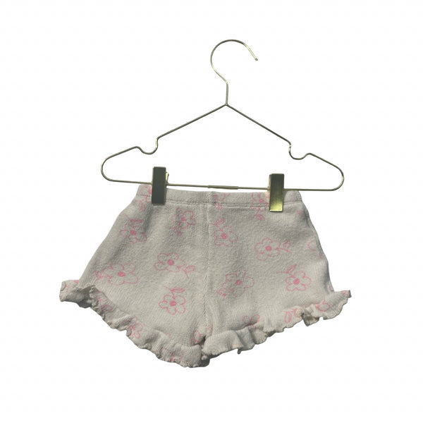 Zara Knit Ivory & Pink Flower Print Shorts - Size 12-18 Mo